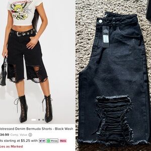 Fashion Nova Black Bermuda Shorts Distressed Style